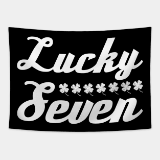 Lucky Seven White Four Leaf Clover Design Tapestry