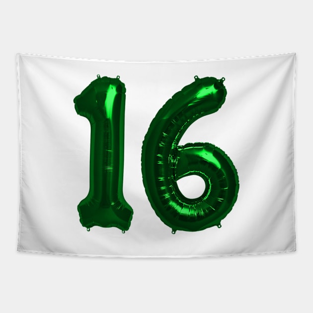 Bright Green 16th Birthday Metallic Helium Balloons Numbers Tapestry by podartist