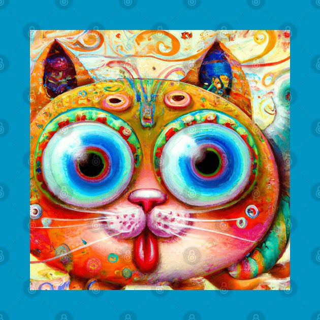 Chaotic and Colorful Fantasy Cat sticking out its Tongue by Christine aka stine1