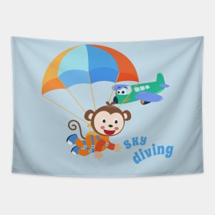 Vector illustration of a cute skydiver . Tapestry