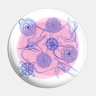 Blue flowers pattern on pink background Pin