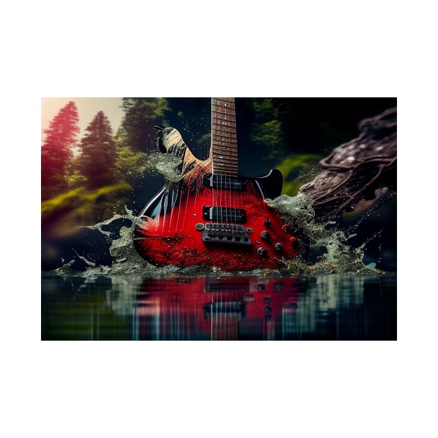 Commercial Guitar Art With Water Splashing In The Forest by Unwind-Art-Work