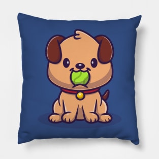 Cute Pug Dog Bite Baseball Cartoon Pillow