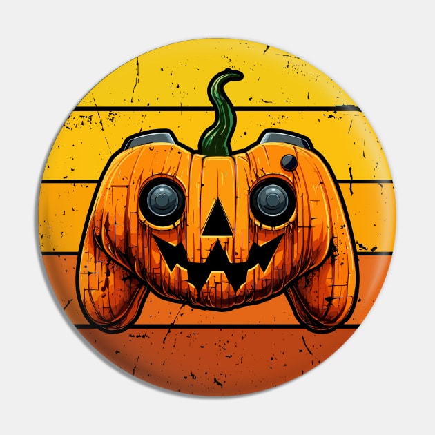 Retro Gaming Pumpkin Controller Halloween Gamer Pin by rawresh6