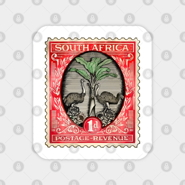 South African Ostrich Stamp Magnet by Marike Korting Art