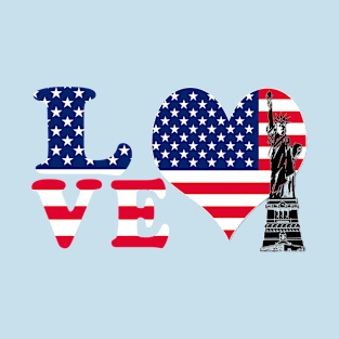 Men - Womens Love USA 4th of July American Heart Flag T-Shirt
