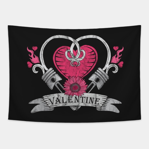 Valentine Biker Chick Crossed Pistons Tapestry by HotHibiscus