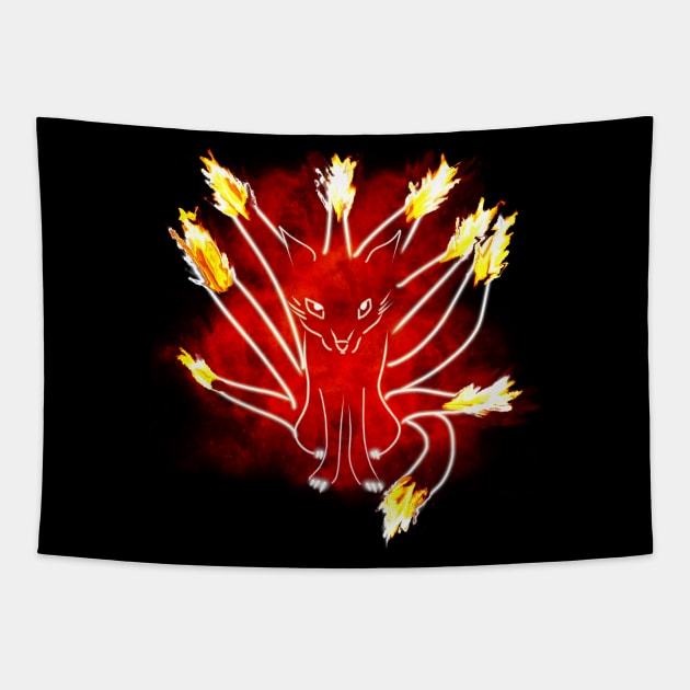 Flaming Nine Tailed Fox Tapestry by byjasonf