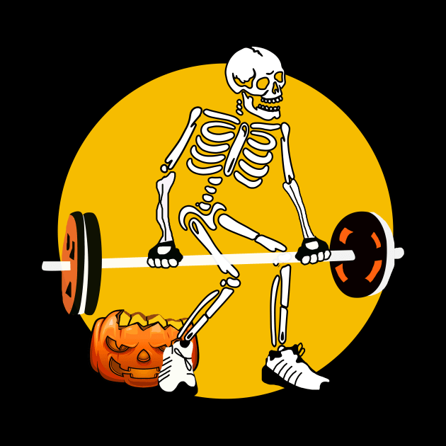 Skeleton Weight lifting Pumpkin Funny Halloween by ROMANSAVINRST