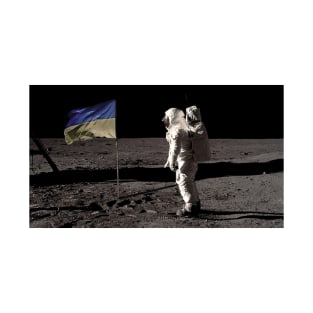 Flag of Ukraine during the landing on the moon T-Shirt