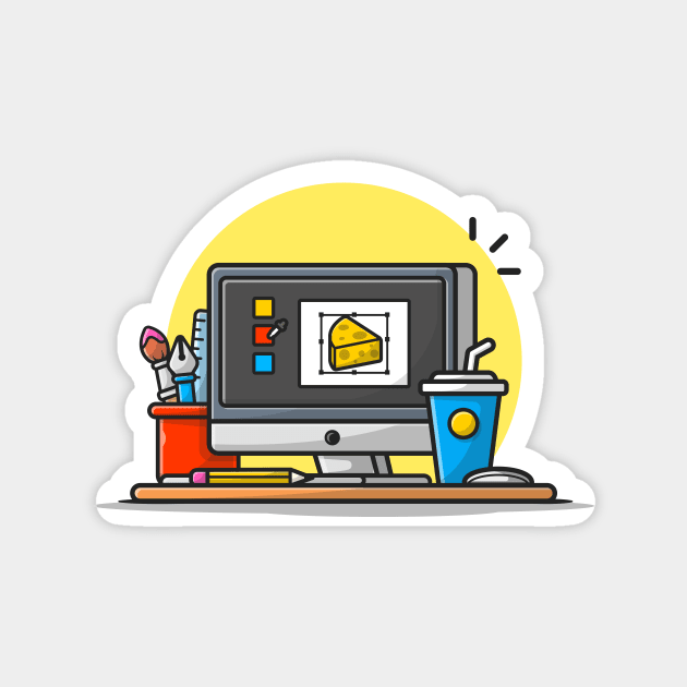 Computer Graphic Designer With Coffee And Stationary Cartoon Vector Icon Illustration Magnet by Catalyst Labs