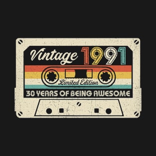 Cassette Tape Vintage 1991 30th Birthday 30 Years Old Gift T-Shirt