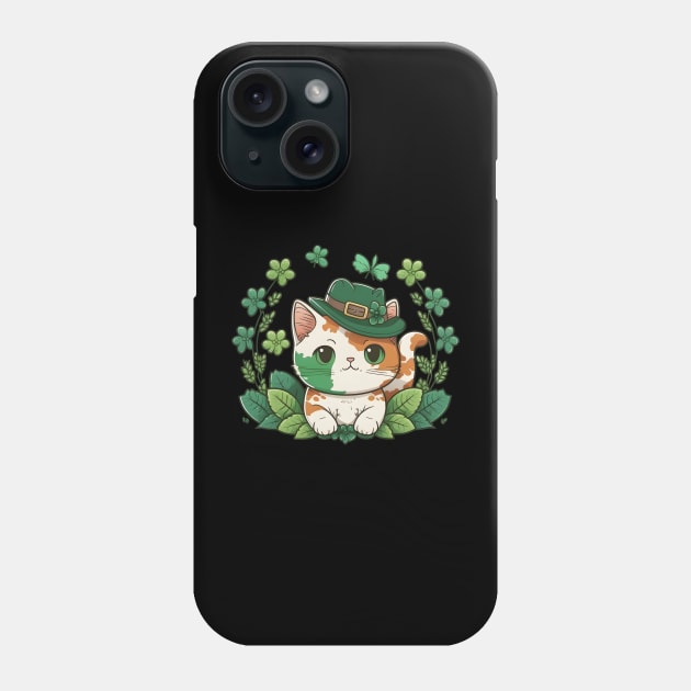 Kawaii Cat Leprechaun Funny Cat Lover Shamrock St Patrick's Day Phone Case by Ai Wanderer