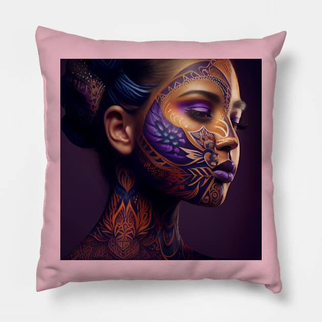 Woman with a painted face. Pillow by Artisticwalls