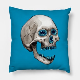 Aquamarine Geode Crystal Skull Pillow