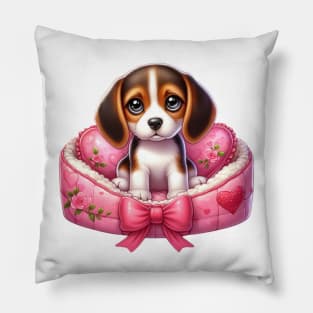 Valentine Beagle Dog in Bed Pillow