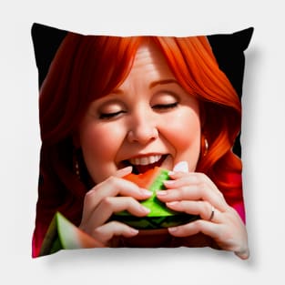 Redhead girl who loves watermelon Pillow