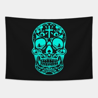 Neon blue designer skeleton head Tapestry