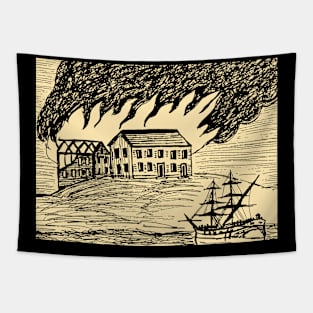 The Burning of Fort Johnston - Tan Tapestry