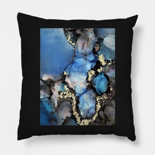 Blue Gold and Black Abstract Art Pillow