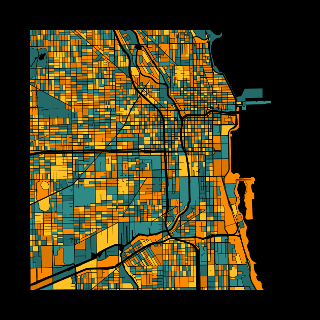 Chicago Map Pattern in Orange & Teal by PatternMaps