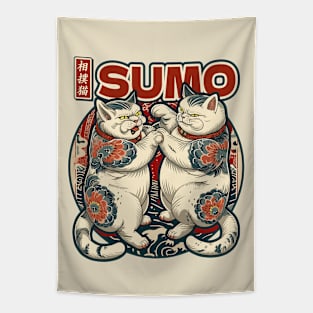 Japanese Sumo Wrestling Cats Tapestry