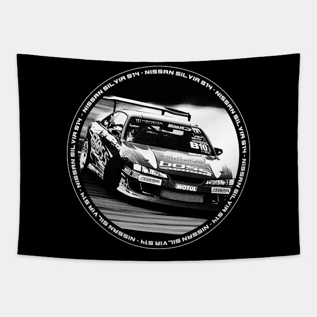 NISSAN SILVIA S14 KOUKI Black 'N White 4 (Black Version) Tapestry by Cero