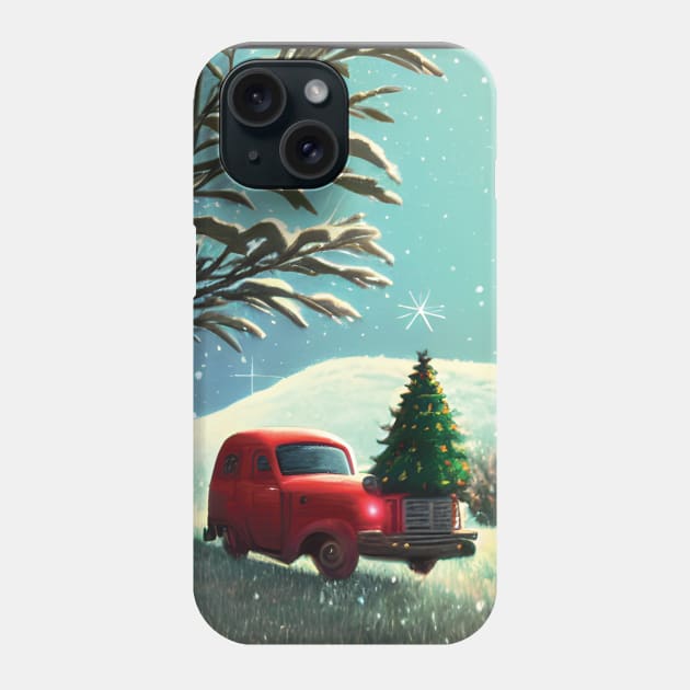 Vintage Red Christmas Truck Wanderlust in the Xmas Tree Farm 60s Christmas Vacation Phone Case by DaysuCollege