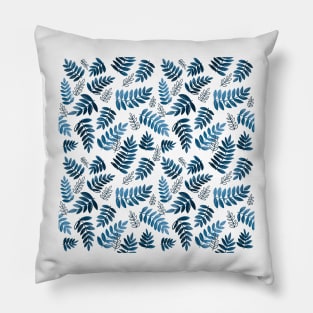 Modern Fern Leaves - Blue Pillow