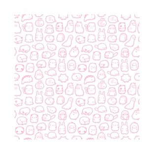 Mini Animals Pattern in Pastel Pink T-Shirt