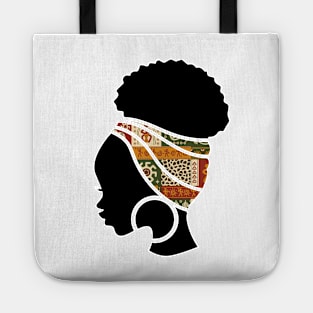 Afro Hair Woman with African Pattern Headwrap Tote