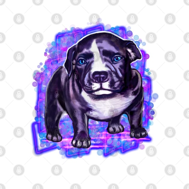 pit bull dog puppy painting - cute blue line pittie with piercing blue eyes by Artonmytee