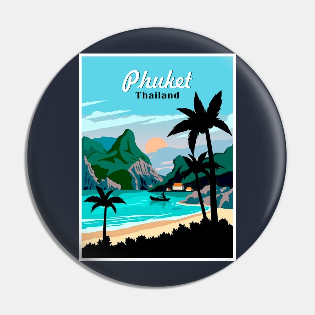 Phuket Thailand Vintage Travel Advertising Print Pin by posterbobs