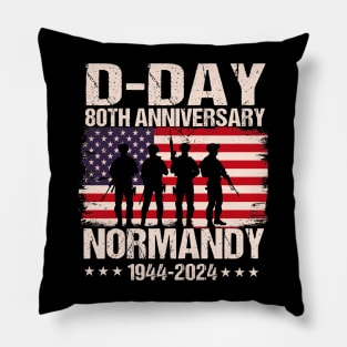 Retro D-Day 2024, 80th Anniversary Normandy 1944 US Flag Pillow