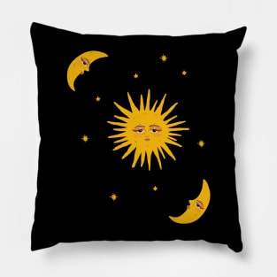 Sun moon and stars celestial night sky Pillow