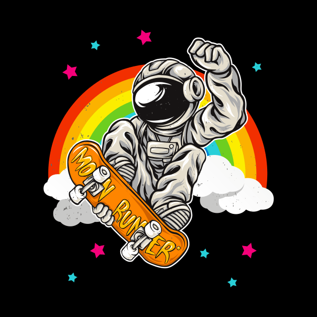 Skater Astronaut with Rainbow Space Skateboard by Foxxy Merch