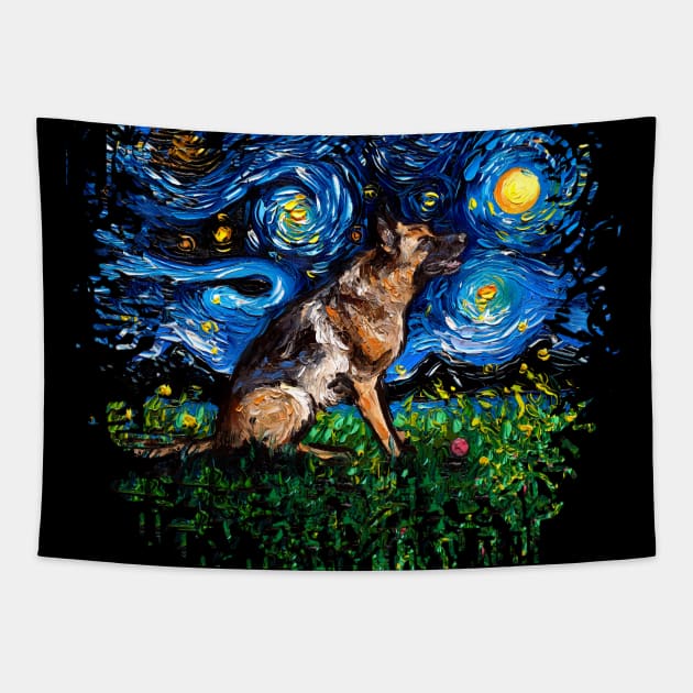 German Shepherd Night 3 Tapestry by sagittariusgallery