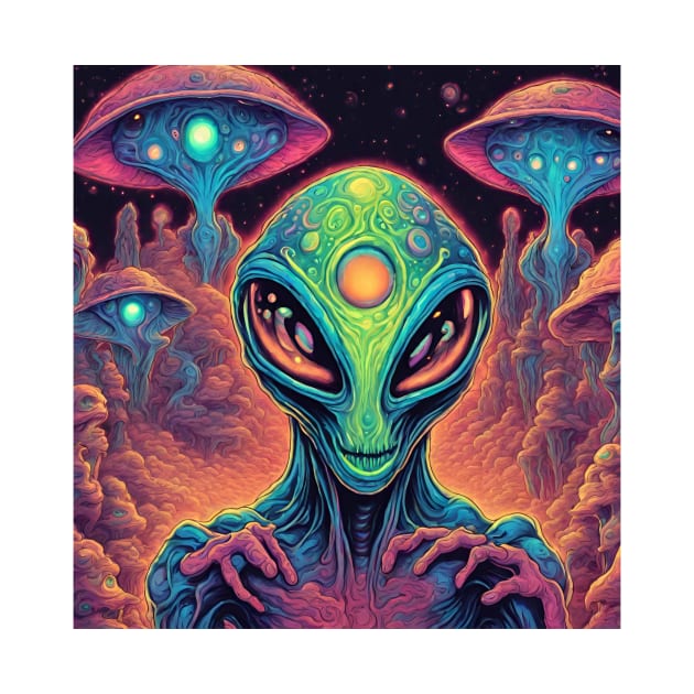 Psychedelic Trippy Alien Mushrooms by Adamhass