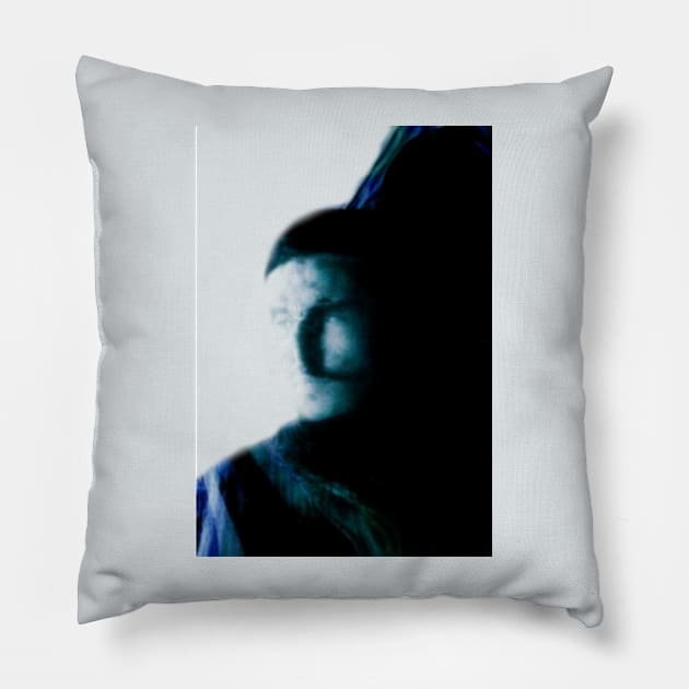 Portrait, digital collage, special processing. Bright side, survival guy. Man between light and darkness. Aquamarine. Pillow by 234TeeUser234