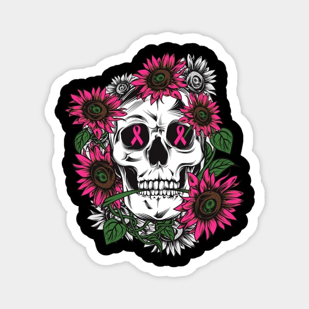 breast cancer pink sunflower skull Magnet by TeesCircle