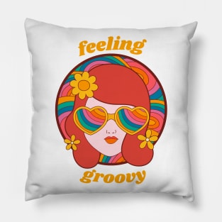 Feeling Groovy - Retro Rainbow Girl in Heart Sunglasses Pillow