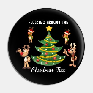 Reindeer Flocking Around Christmas Tree Pin