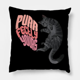 Purrfectly Yours - Grey Cat Valentine's Design Pillow