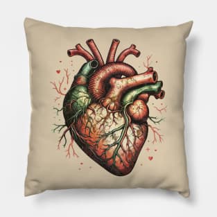 Human heart, Vintage anatomy style, human heart, anatomy art, student, doctor, medical Pillow