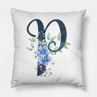 Floral Monogram P Wild Blue Flowers Pillow