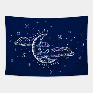 Rainbow moon and stars Tapestry