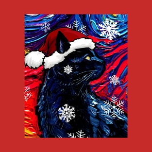 Black Cat Santa T-Shirt