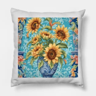 Sunflowers in chinoiserie jar Pillow