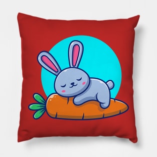 Cute Rabbit Sleeping On Carrot Cartoon Pillow