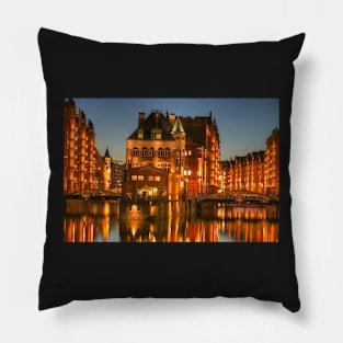 Wasserschlösschen, dusk, Speicherstadt, Hafencity, Hamburg, Germany, Europe Pillow